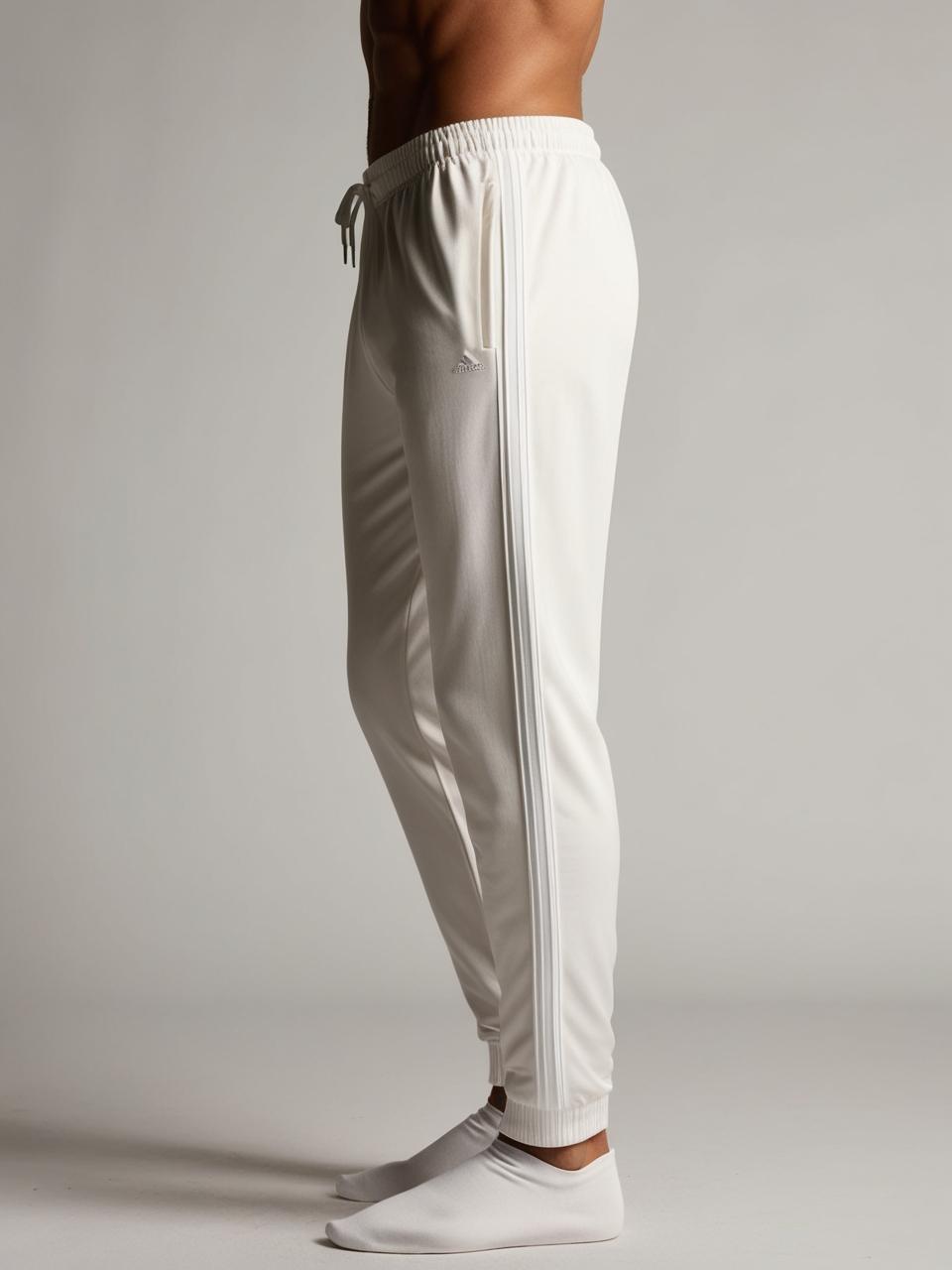 Men’s Lightweight Cotton Athletic Track Pants - White