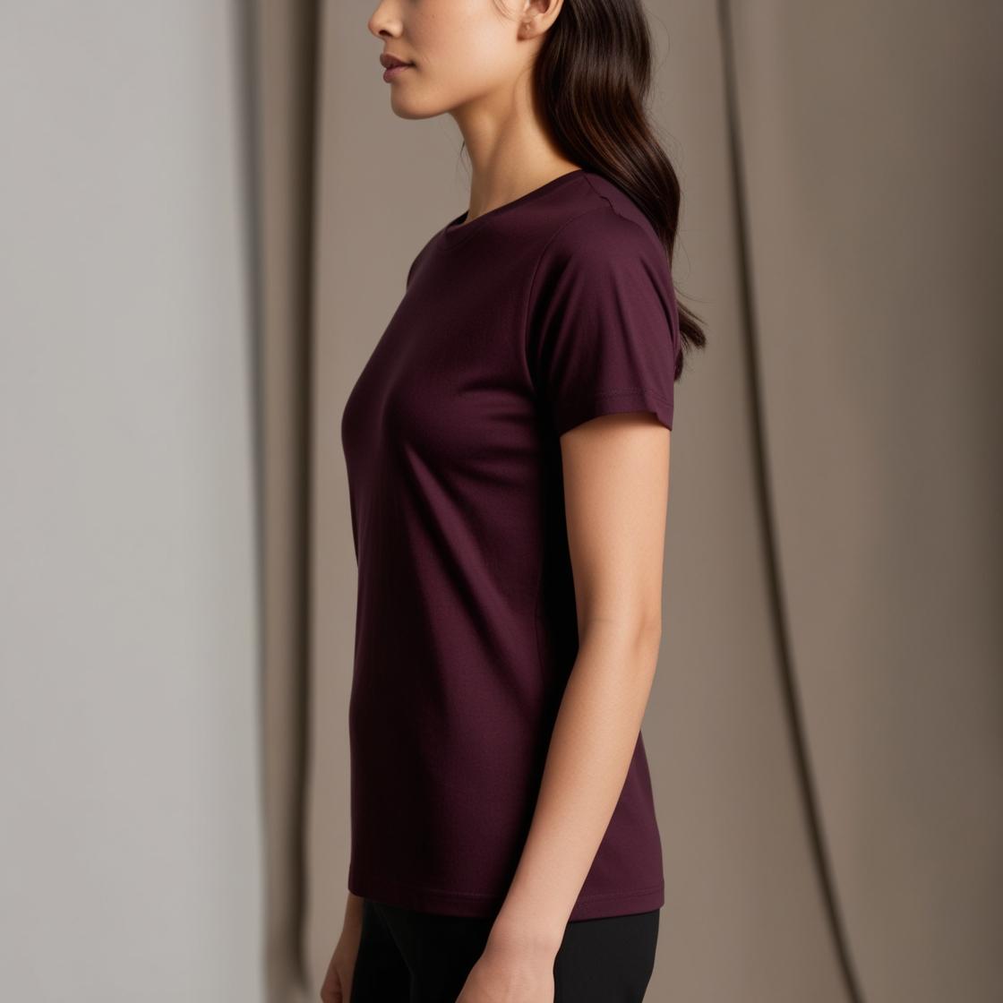 Wine Shade, Lightweight Everyday Cotton T-Shirts for Women