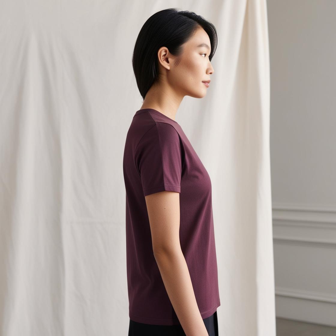 Side Profile of model wearing Women's Tshirt