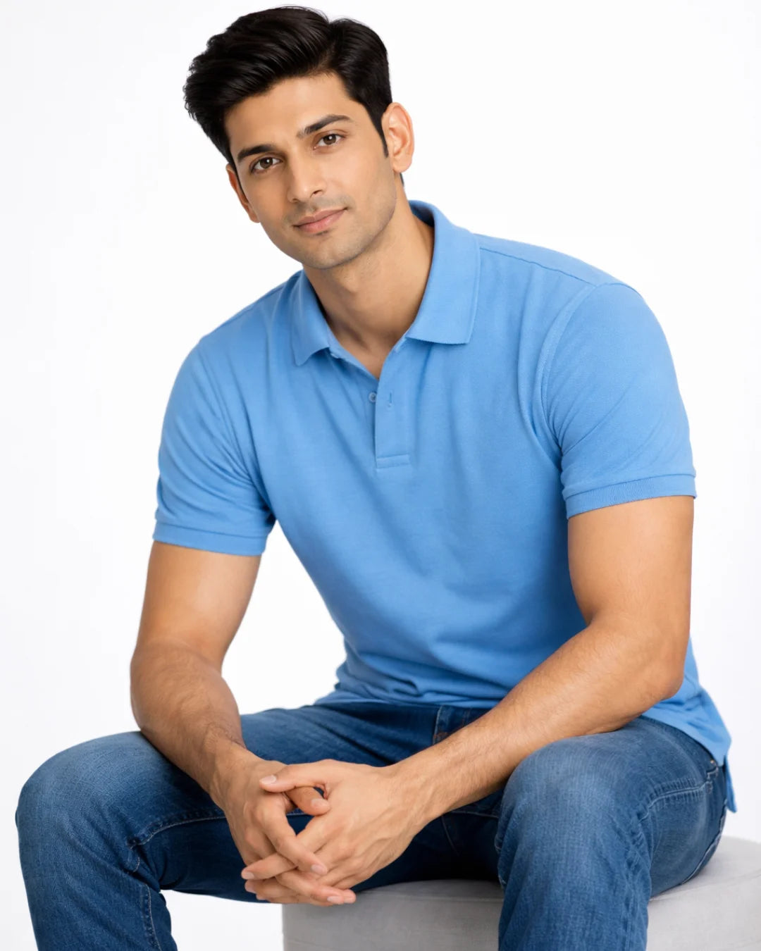 BarelyStylish Sky Blue Cotton Polo