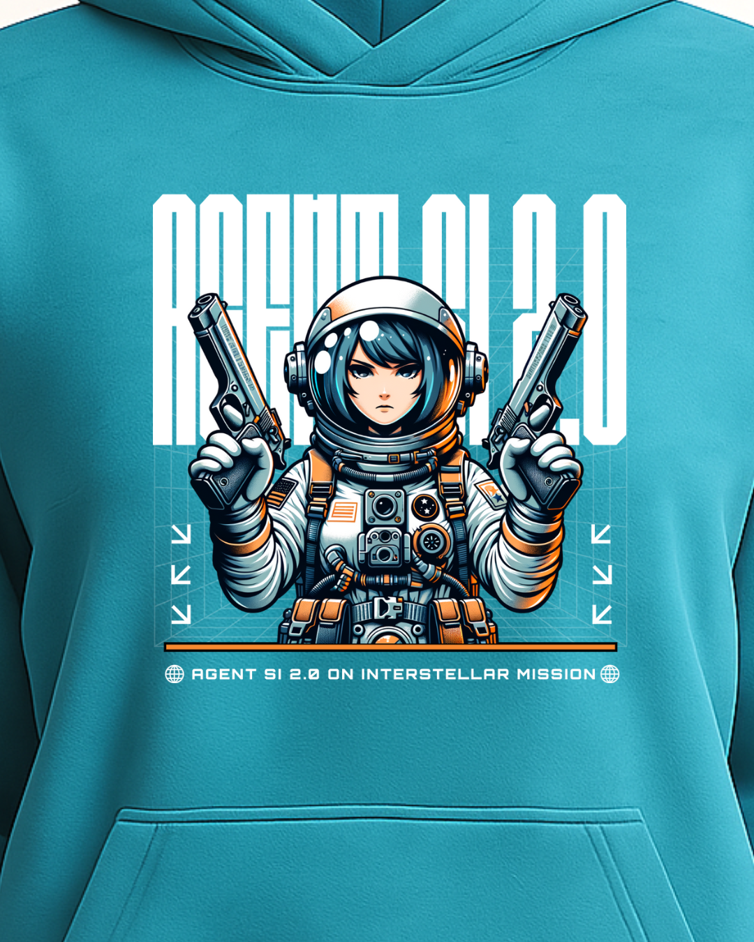Teal hoodie for Women with an astronaut graphic by BarelyStylish