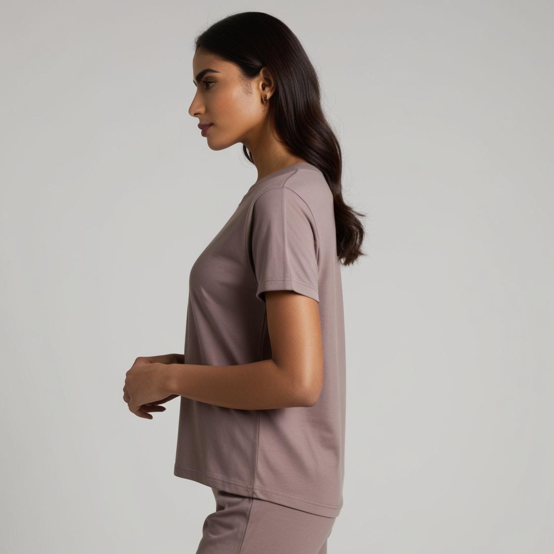 Best Everyday Cotton T-Shirts for Women – BarelyStylish, Ash Mauve, Lightweight & Fashionable