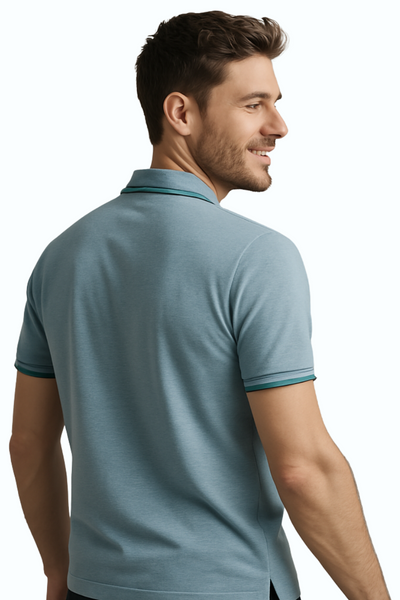 Men's Premium Cotton Aqua Blue Polo – Bright Colors with Contrast Tipped Collar