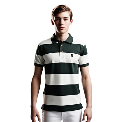 Green & White Striped Polo T-Shirt for Men – Smart Casual by BarelyStylish