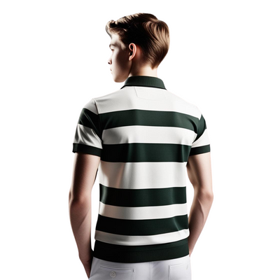 Green & White Striped Polo T-Shirt for Men – Smart Casual by BarelyStylish