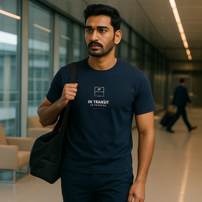 BarelyStylish Navy Blue - Abstract Caption Cotton T-shirt for everyday styling