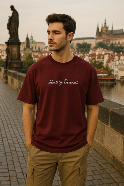 Classic Cotton Maroon Identity Discreet Crew Neck T-Shirt for Men | BarelyStylish