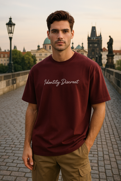 Classic Cotton Maroon Identity Discreet Crew Neck T-Shirt for Men | BarelyStylish