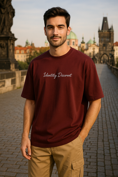 Classic Cotton Maroon Identity Discreet Crew Neck T-Shirt for Men | BarelyStylish