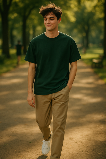 Classic Cotton Lush Green Crew Neck T-Shirt for Men | BarelyStylish
