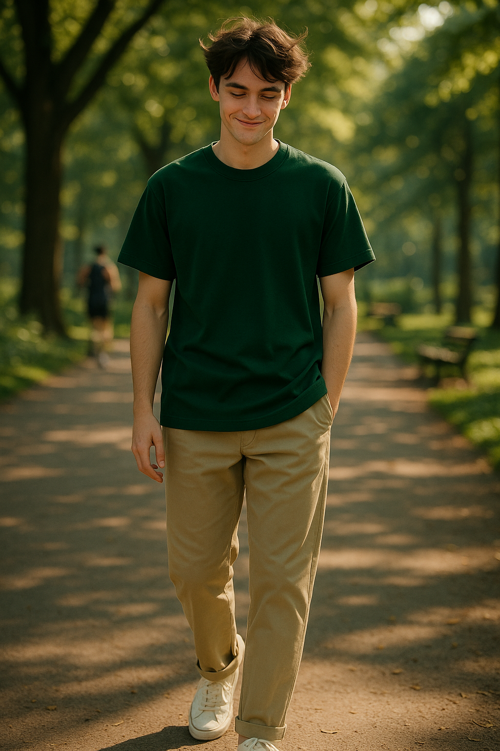 Classic Cotton Lush Green Crew Neck T-Shirt for Men | BarelyStylish
