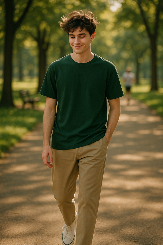 Classic Cotton Lush Green Crew Neck T-Shirt for Men | BarelyStylish