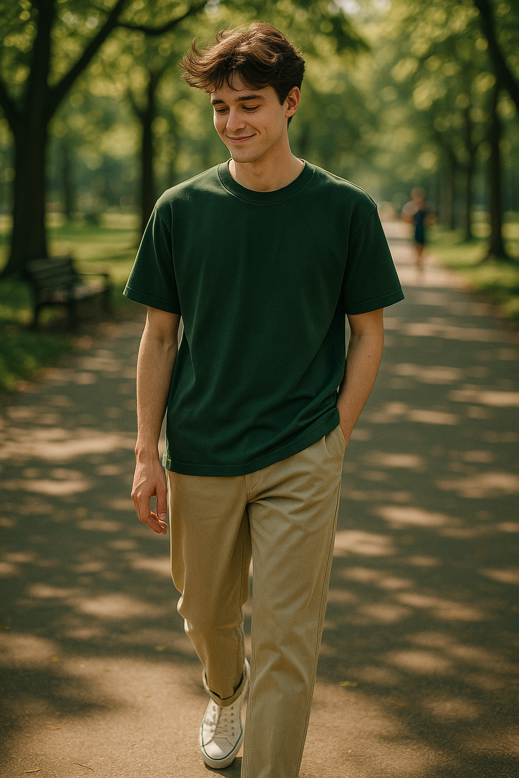 Classic Cotton Lush Green Crew Neck T-Shirt for Men | BarelyStylish