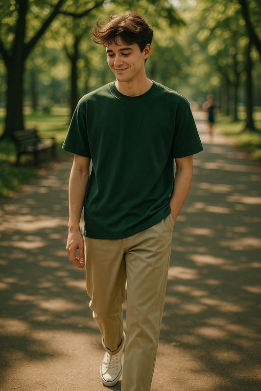 Classic Cotton Lush Green Crew Neck T-Shirt for Men | BarelyStylish
