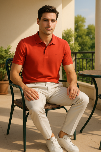 Premium Tomato Red Polo T-Shirt for Men | Soft Cotton | Smart Casual Wear – BarelyStylish
