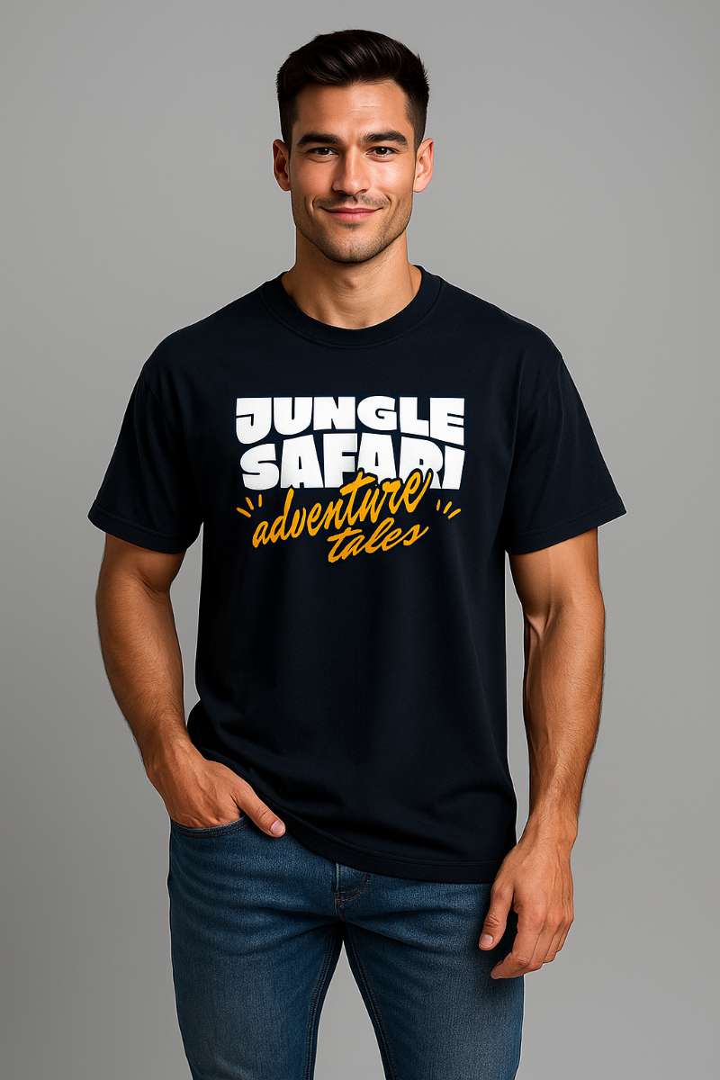 'Jungle Safari adventure tales' Navy Blue Crewneck TShirt for Men