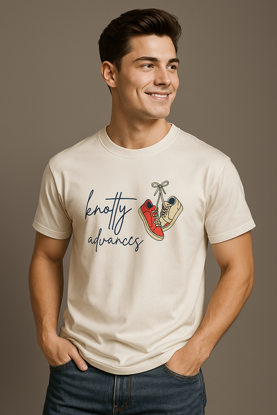 Men's beige t-shirt with a graphic design
