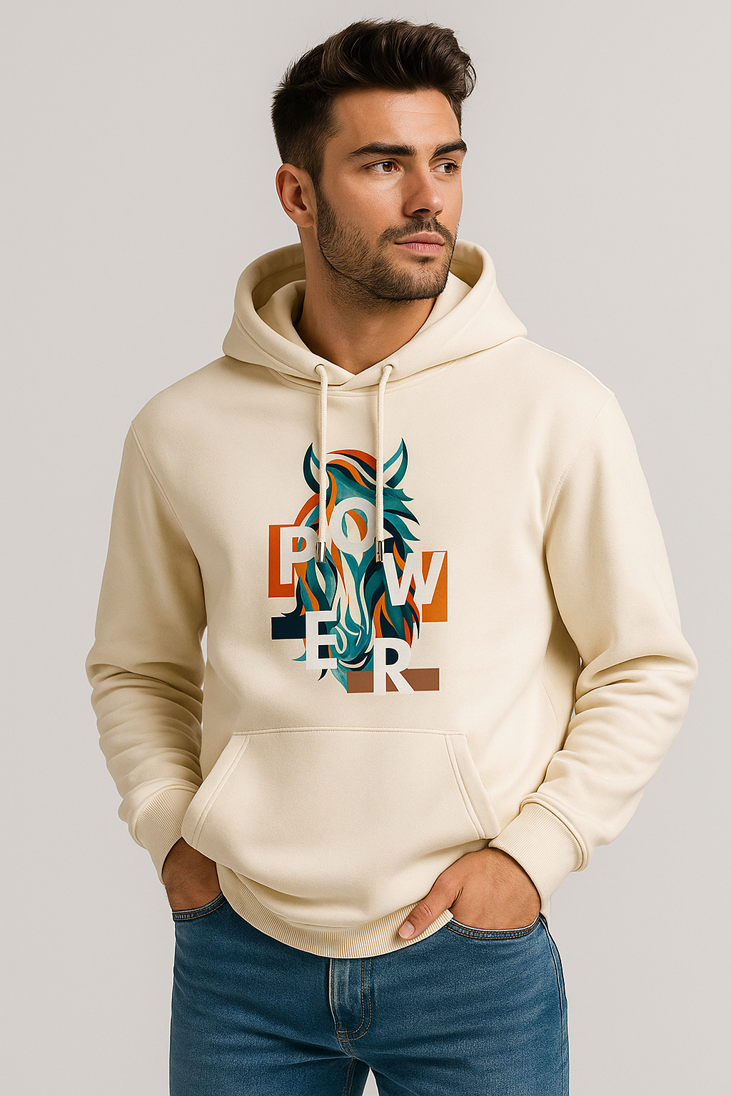 BarelyStylish Beige Raw Power Hoodie