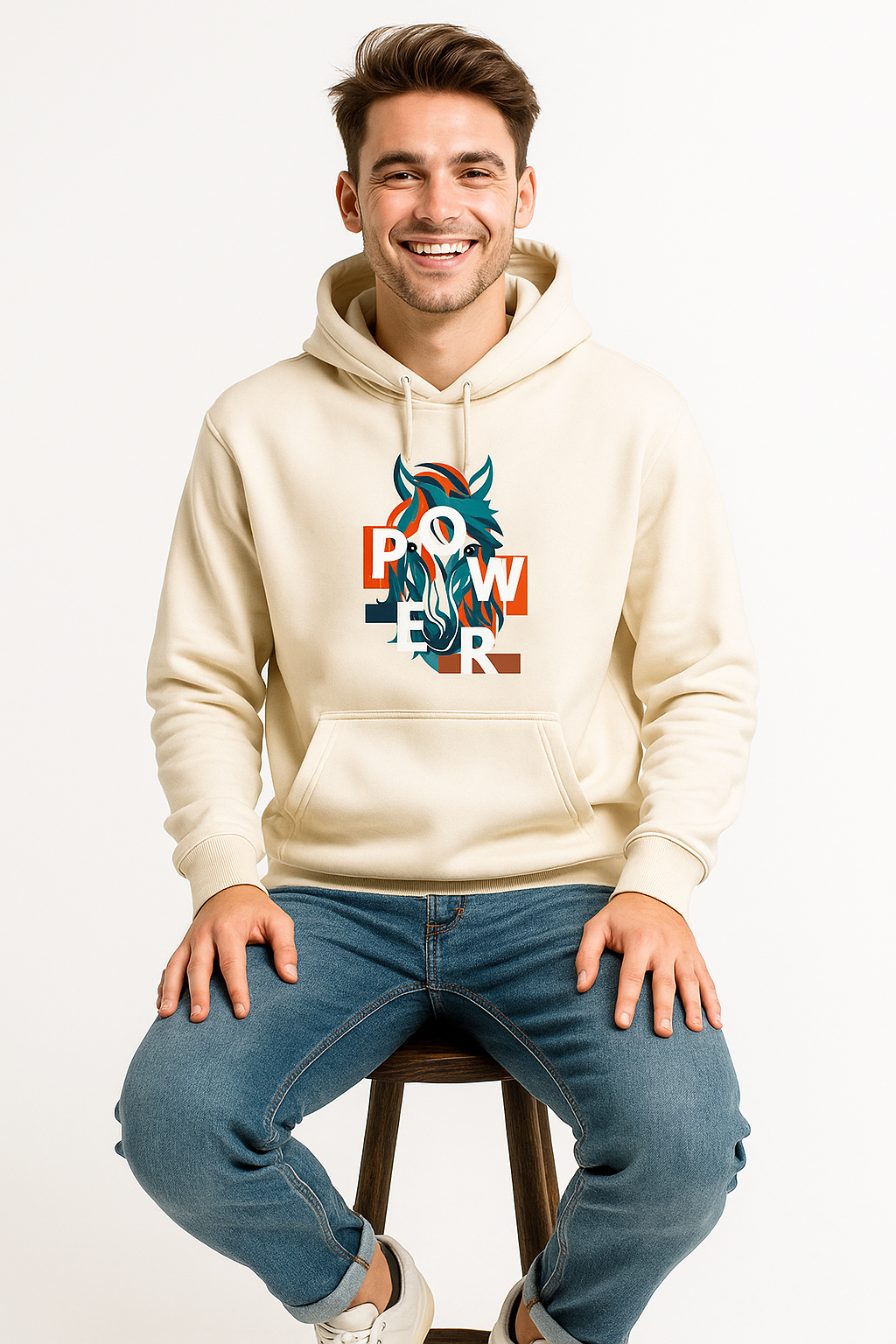 BarelyStylish Beige Raw Power Hoodie