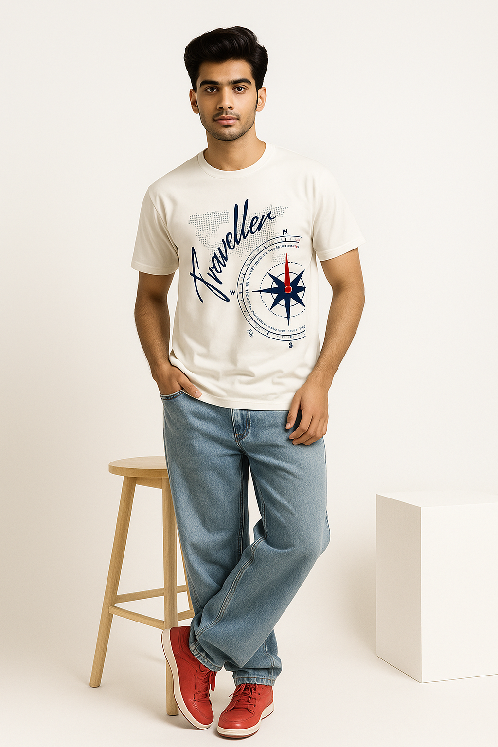 BarelyStylish White Traveller Crewneck Tee