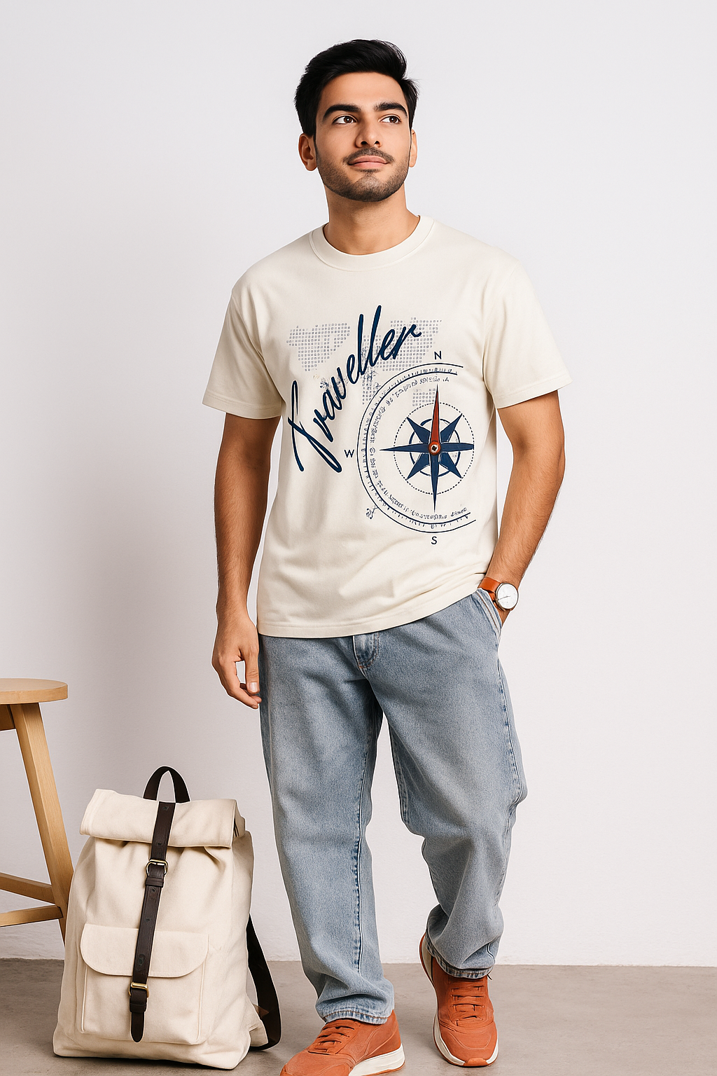BarelyStylish White Traveller Crewneck Tee