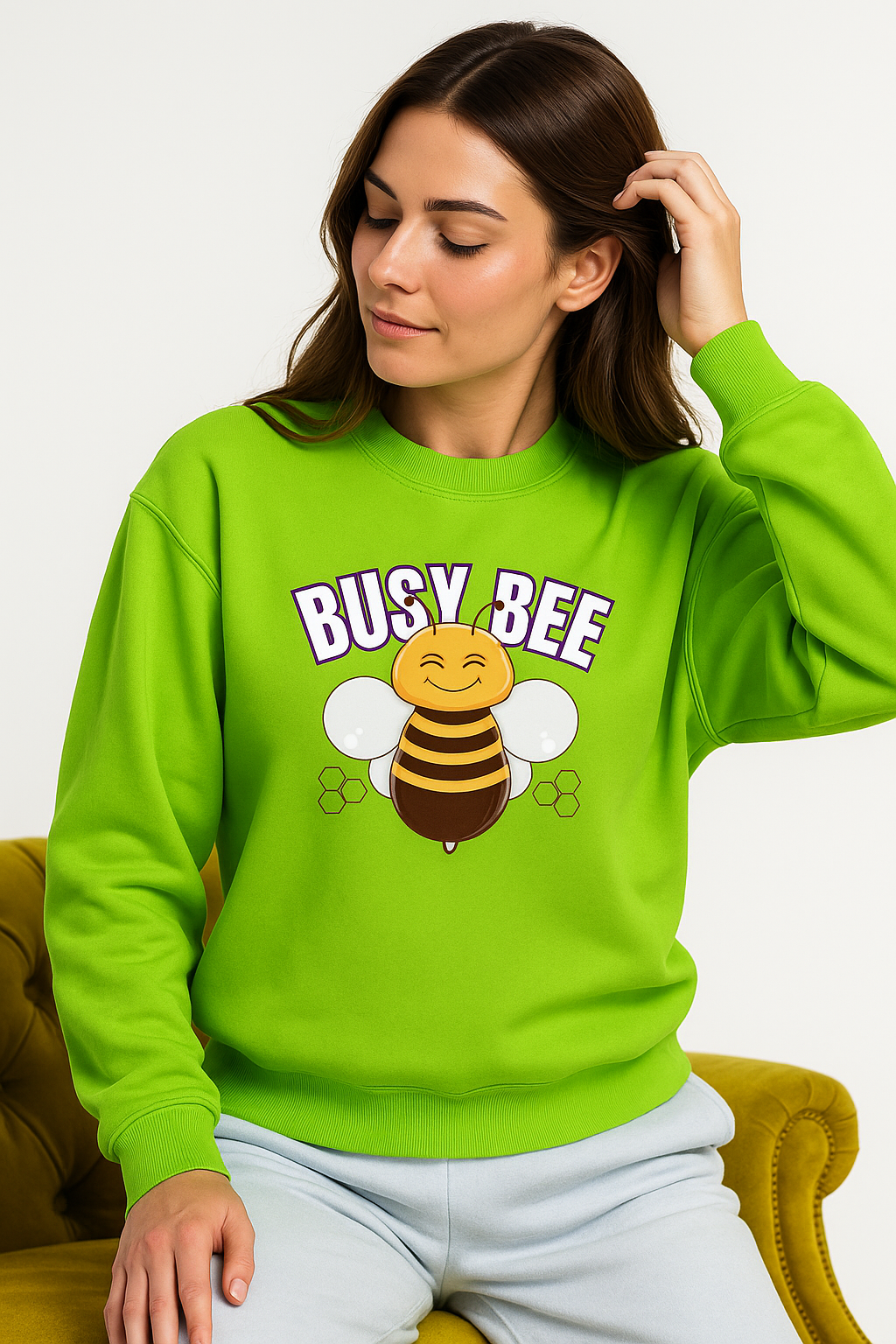 Oversized Busy Bee Sweatshirt - Vibrant Green