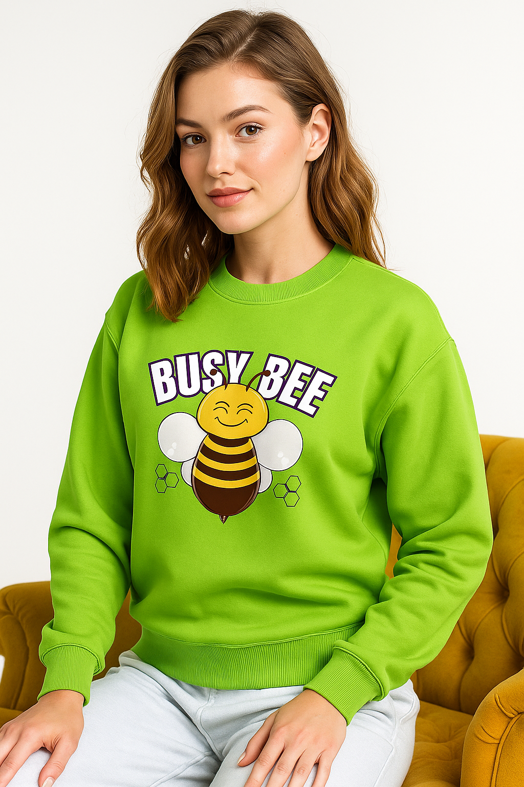 Oversized Busy Bee Sweatshirt - Vibrant Green