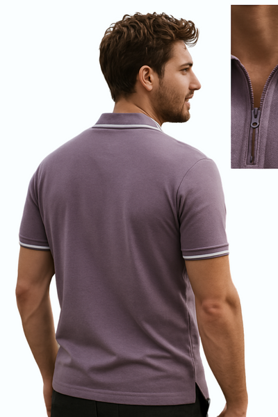 Men's Premium Cotton Lavender Polo – Bright Colors with Contrast Tipped Collar