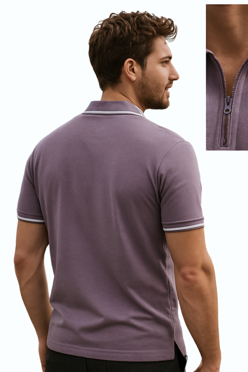 Men's Premium Cotton Lavender Polo – Bright Colors with Contrast Tipped Collar