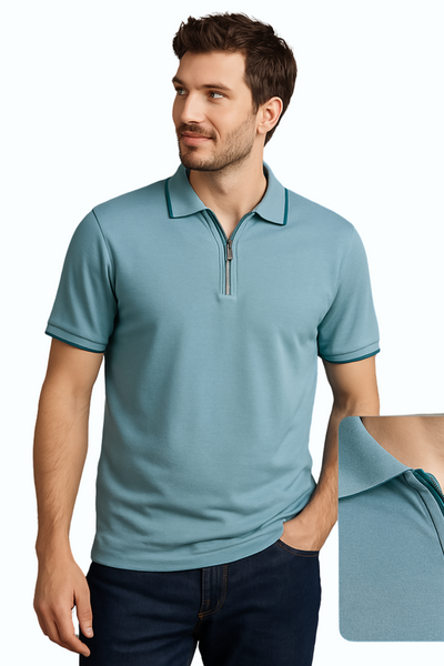 Men's Premium Cotton Aqua Blue Polo – Bright Colors with Contrast Tipped Collar