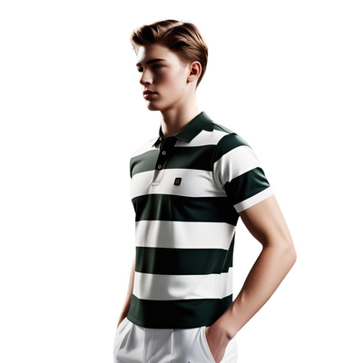 Green & White Striped Polo T-Shirt for Men – Smart Casual by BarelyStylish