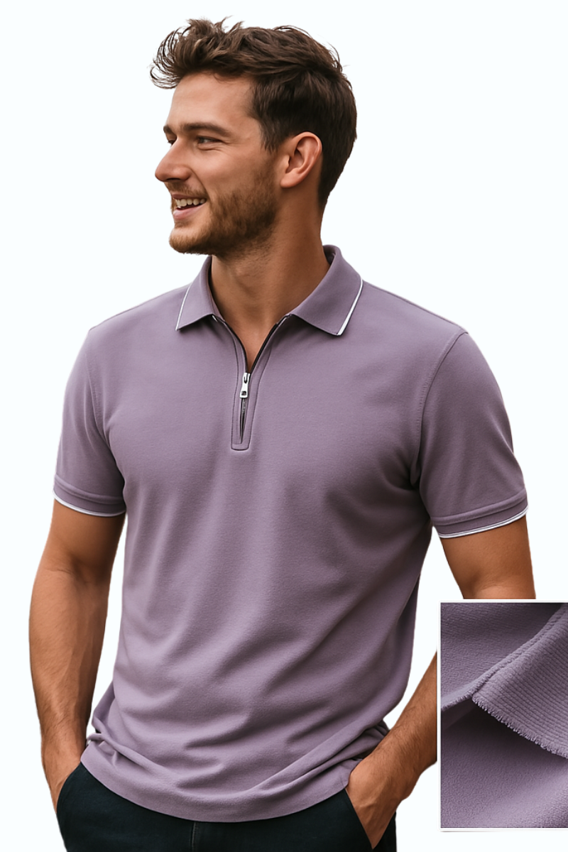 Men's Premium Cotton Lavender Polo – Bright Colors with Contrast Tipped Collar