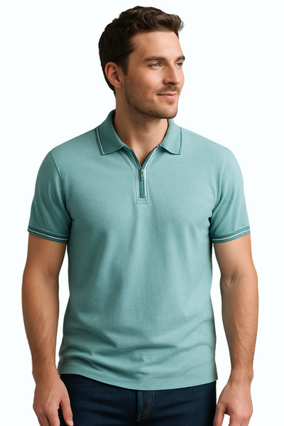 Men's Premium Cotton Aqua Blue Polo – Bright Colors with Contrast Tipped Collar