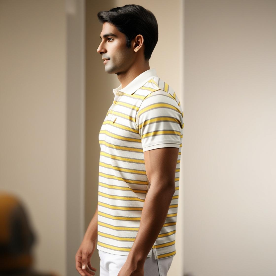Light Yellow Stripped Polo T-Shirt for Men – Smart Casual by BarelyStylish