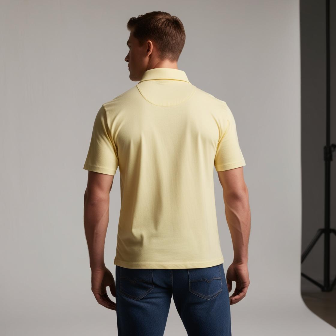 Lemon Yellow Zipper Polo Neck T-Shirt for Men – Smart Casual by BarelyStylish