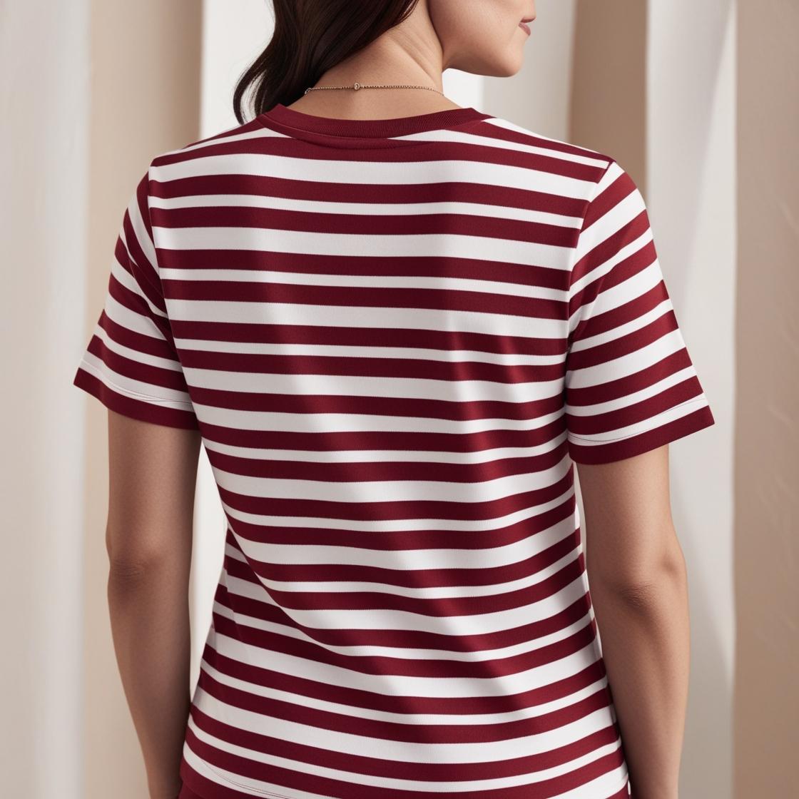 Soft & Breathable Women’s Cotton Tees – White and Red Striped Crew Neck