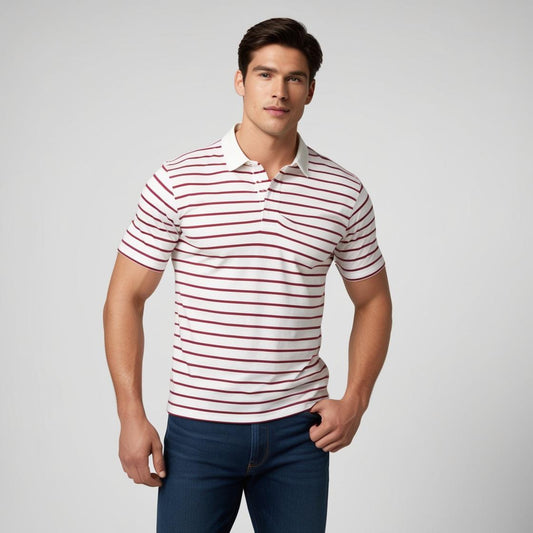 Red and White Striped Polo T-Shirt for Men – Smart Casual by BarelyStylish