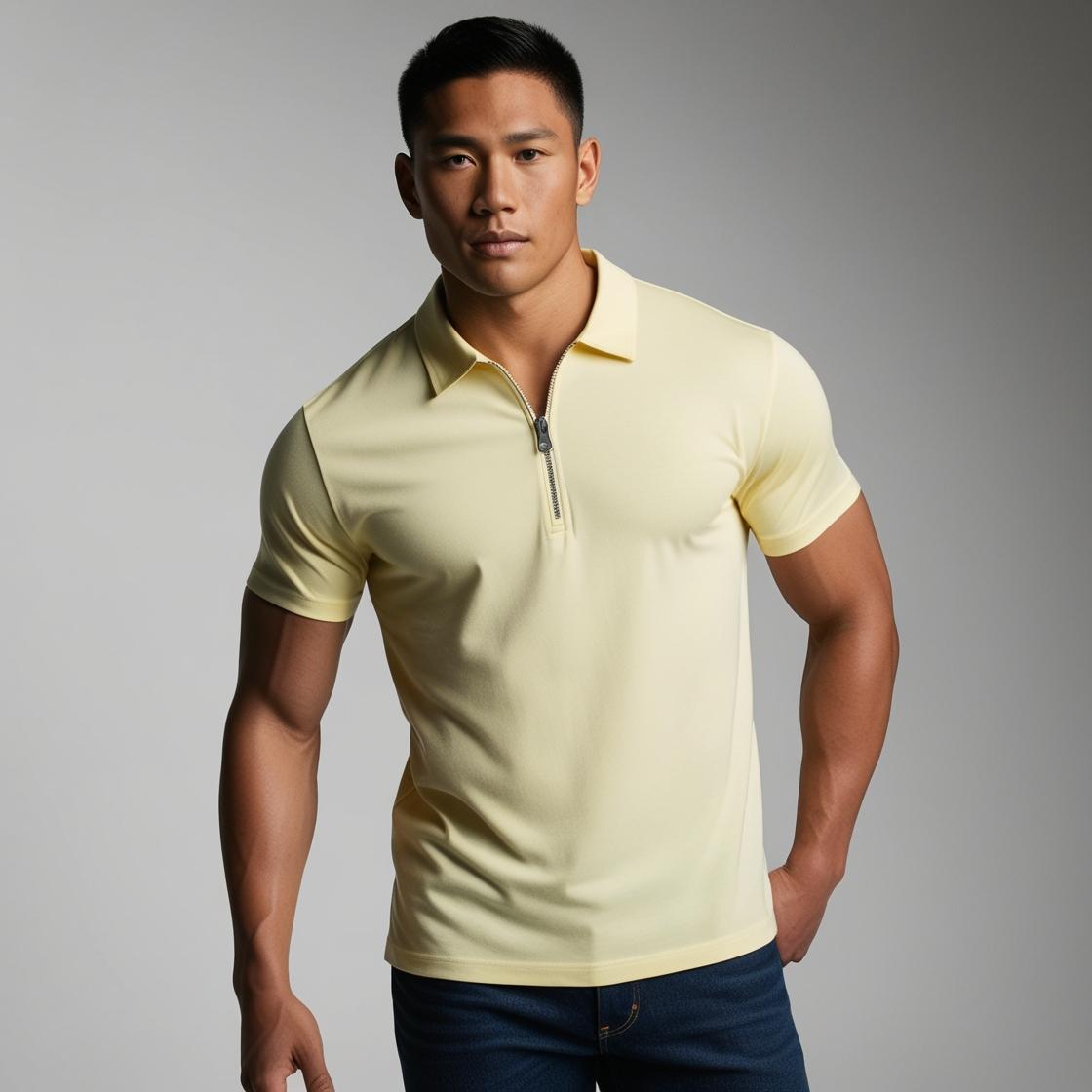 Lemon Yellow Zipper Polo Neck T-Shirt for Men – Smart Casual by BarelyStylish