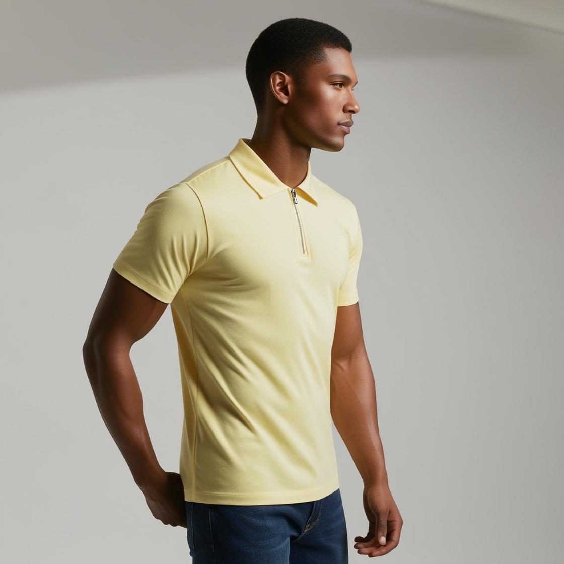 Lemon Yellow Zipper Polo Neck T-Shirt for Men – Smart Casual by BarelyStylish