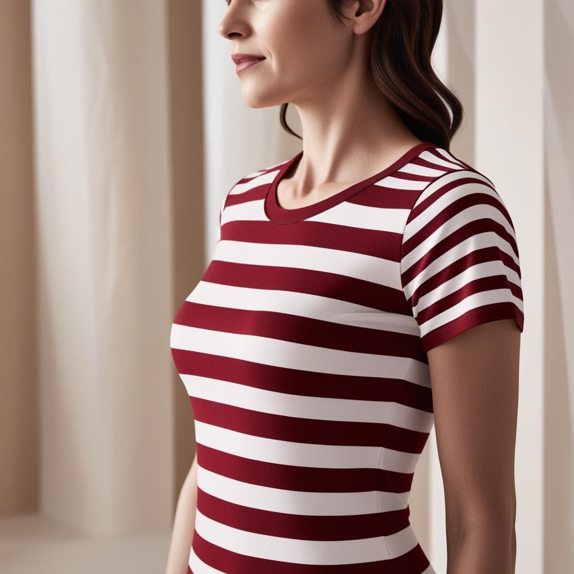 Soft & Breathable Women’s Cotton Tees – White and Red Striped Crew Neck