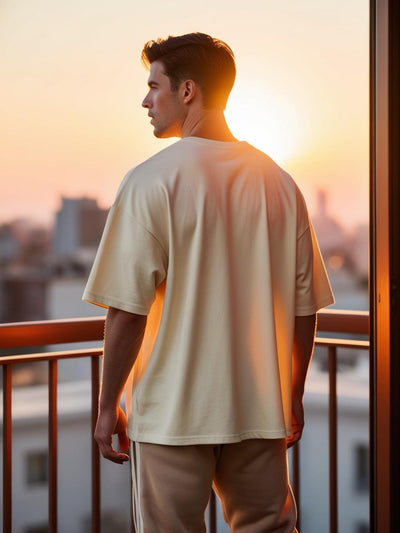 BarelyStylish Cream Shade Coffee Cosy T-Shirt for Men – Soft, Breathable & Minimal