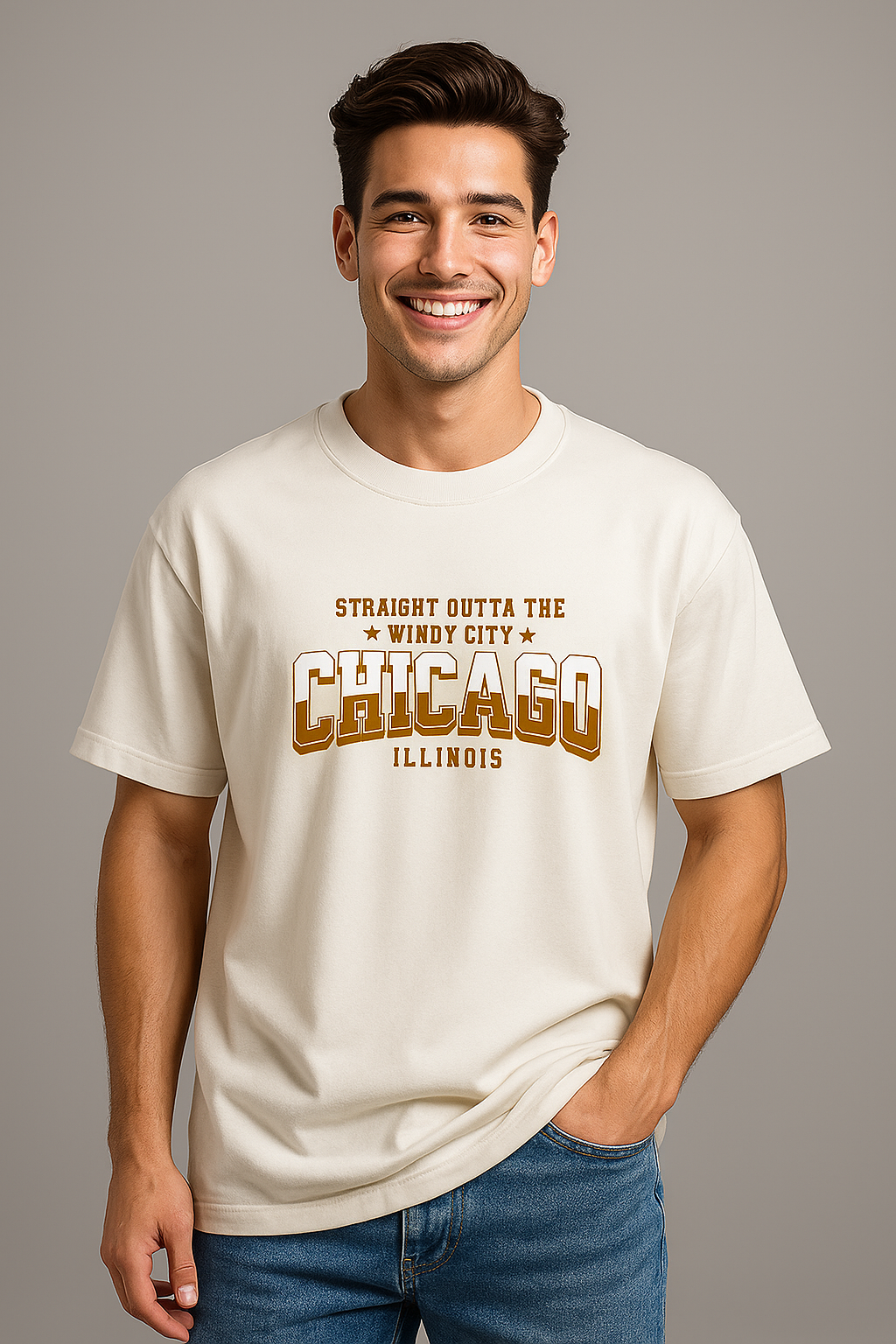 BarelyStylish Premium Cotton Crewneck T-Shirt for Men - Chicago