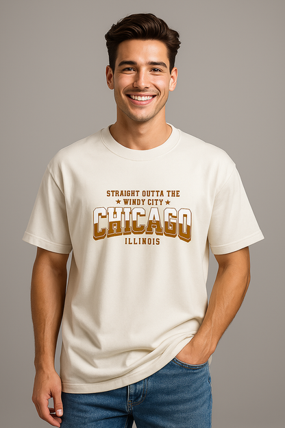 BarelyStylish Premium Cotton Crewneck T-Shirt for Men - Chicago