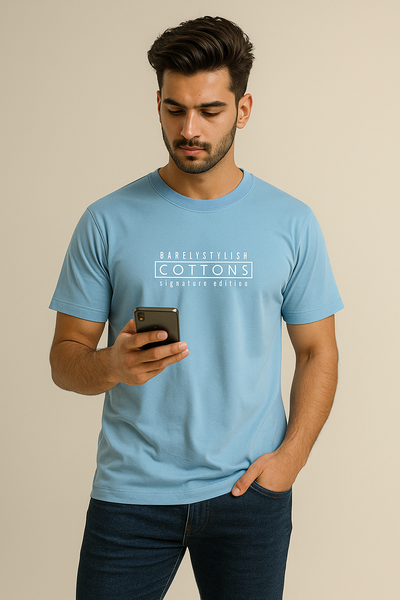 Light Blue Cotton TShirt for Men