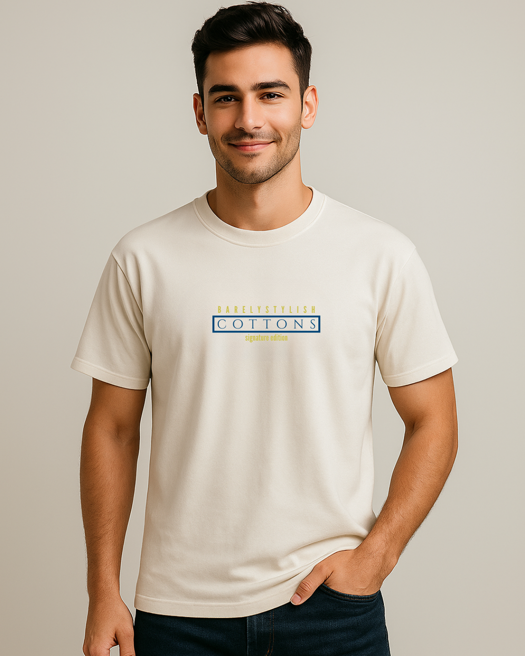BarelyStylish Premium Cotton Crewneck - Cottons White Tee