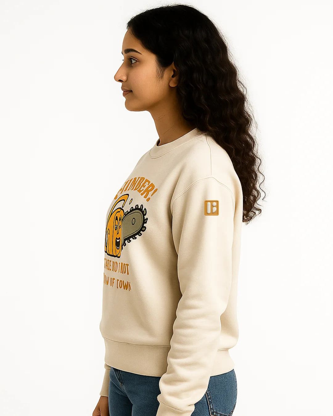 Side Profile of BarelyStylish beige sweatshirt for Women