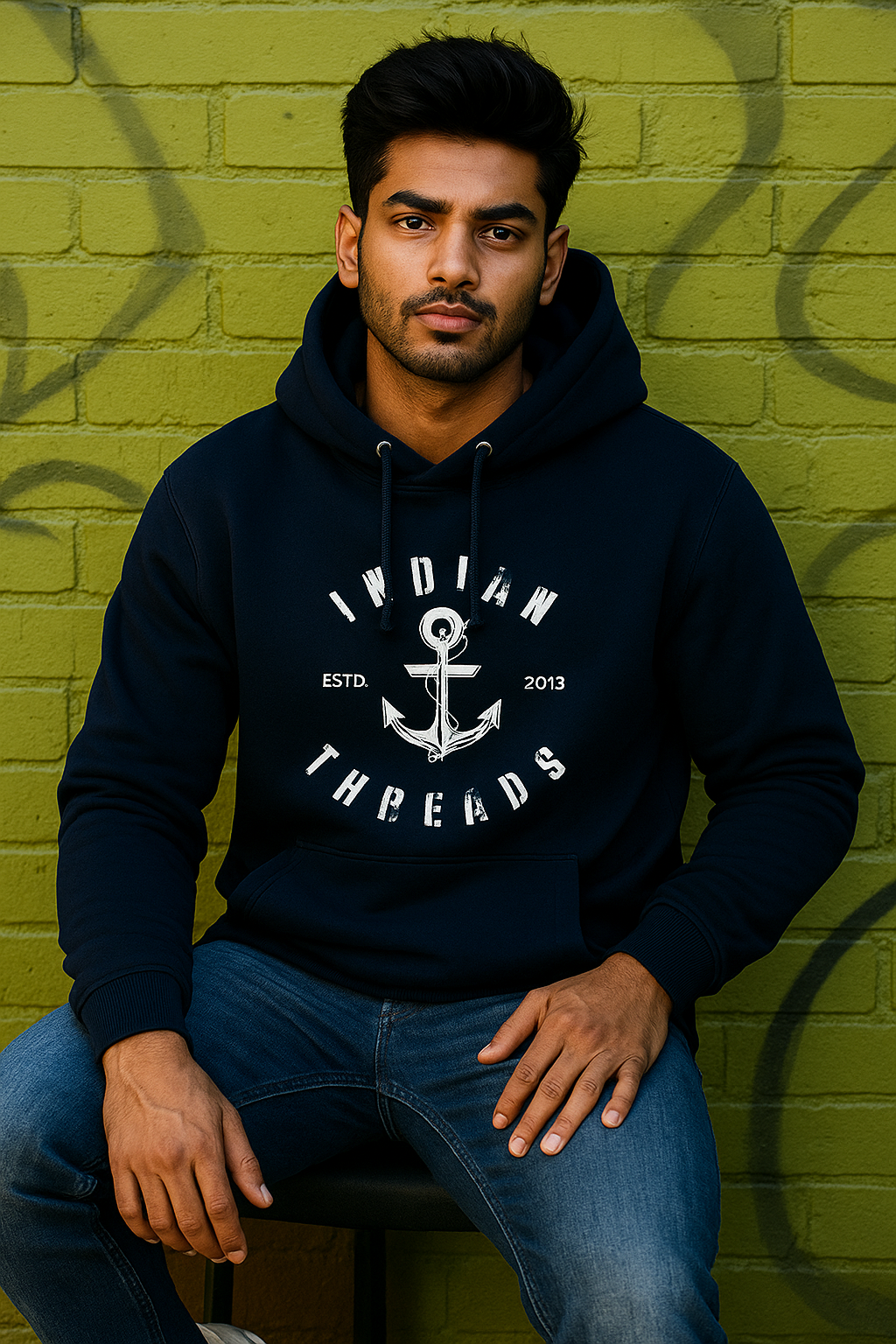 Navy Blue Indian Thread Hoodie