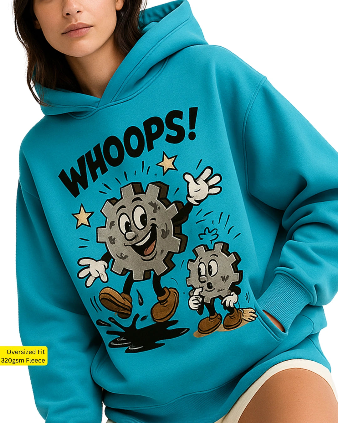 Teal Blue Hoodie with graphic design for Women