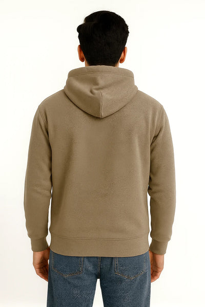 Person wearing a Grey hoodie from behind on a white background