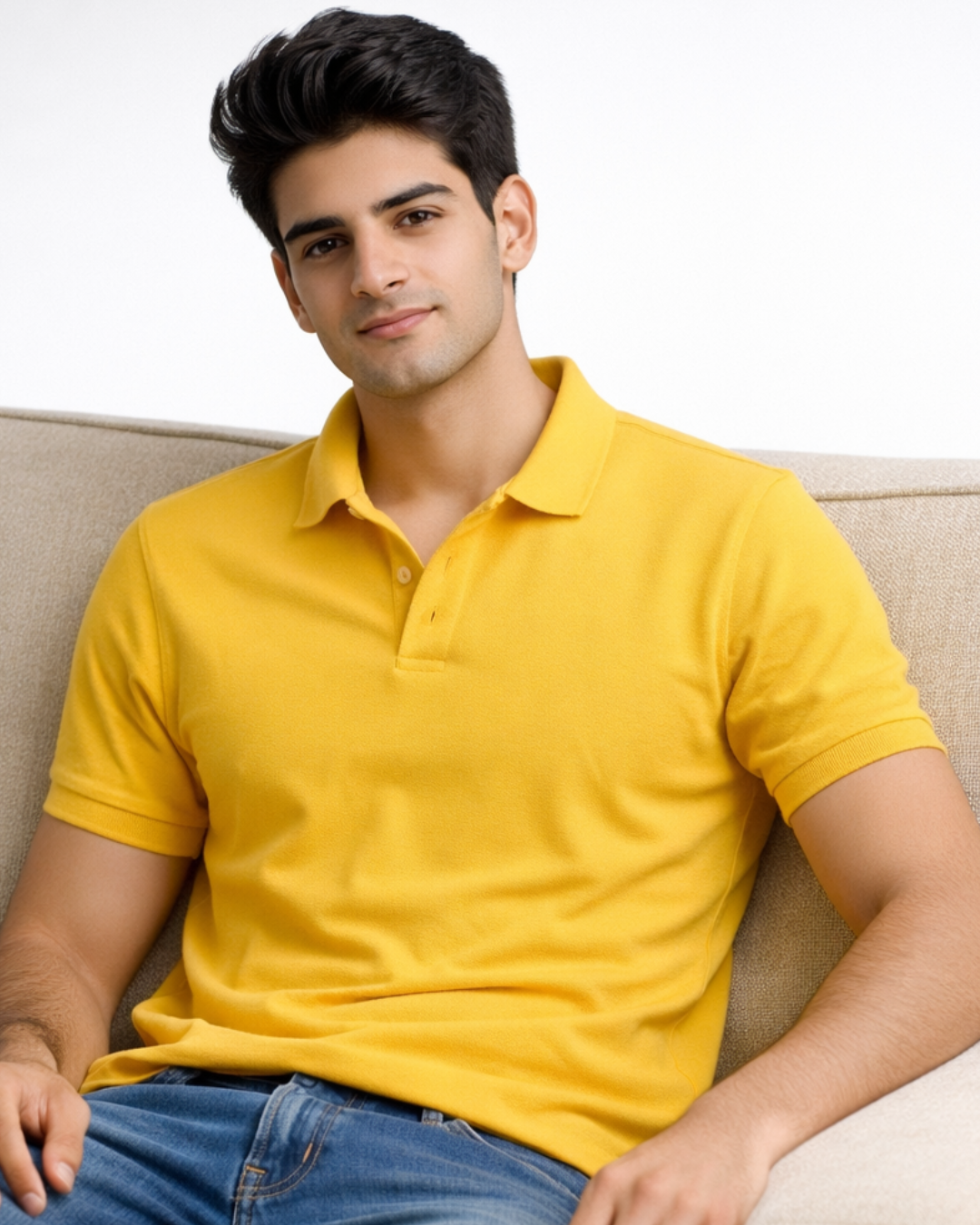 BarelyStylish Yellow Cotton Polo TShirt